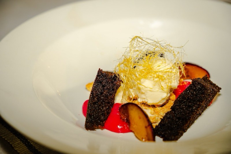 Chocolate dessert with spun sugar