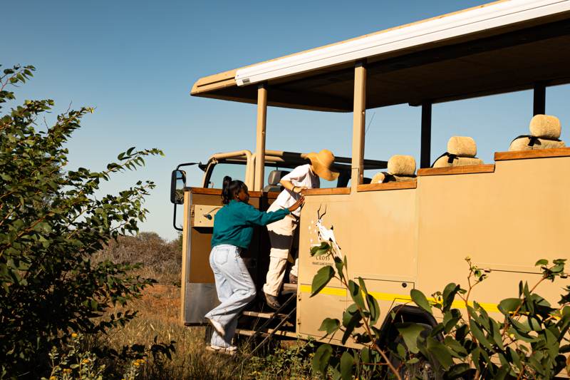 Boarding the game drive vehicle